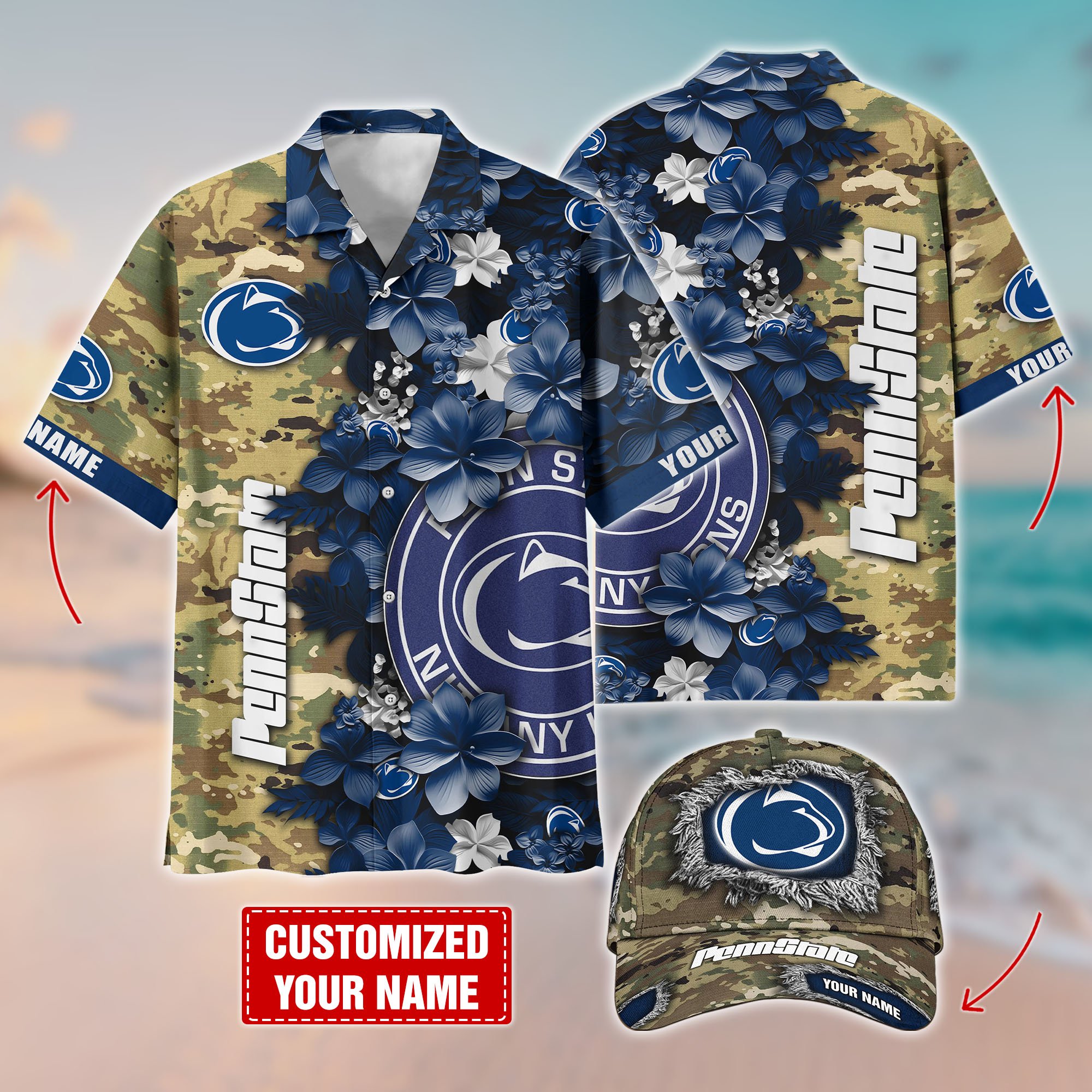 Penn State Nittany Lions Customized Cap And Hawaiian Shirt Hot Trending. Gift For Fan T58536